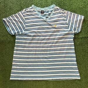 Vintage 90s US Polo Assassin Light Blue Striped V Neck Shirt Size XXL